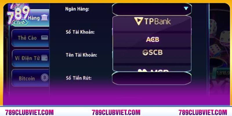 Các phương thức rút tiền được hệ thống hỗ trợ